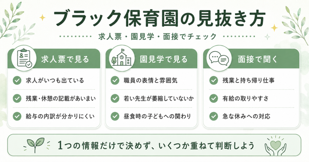ブラック保育園の見抜き方を説明する画像