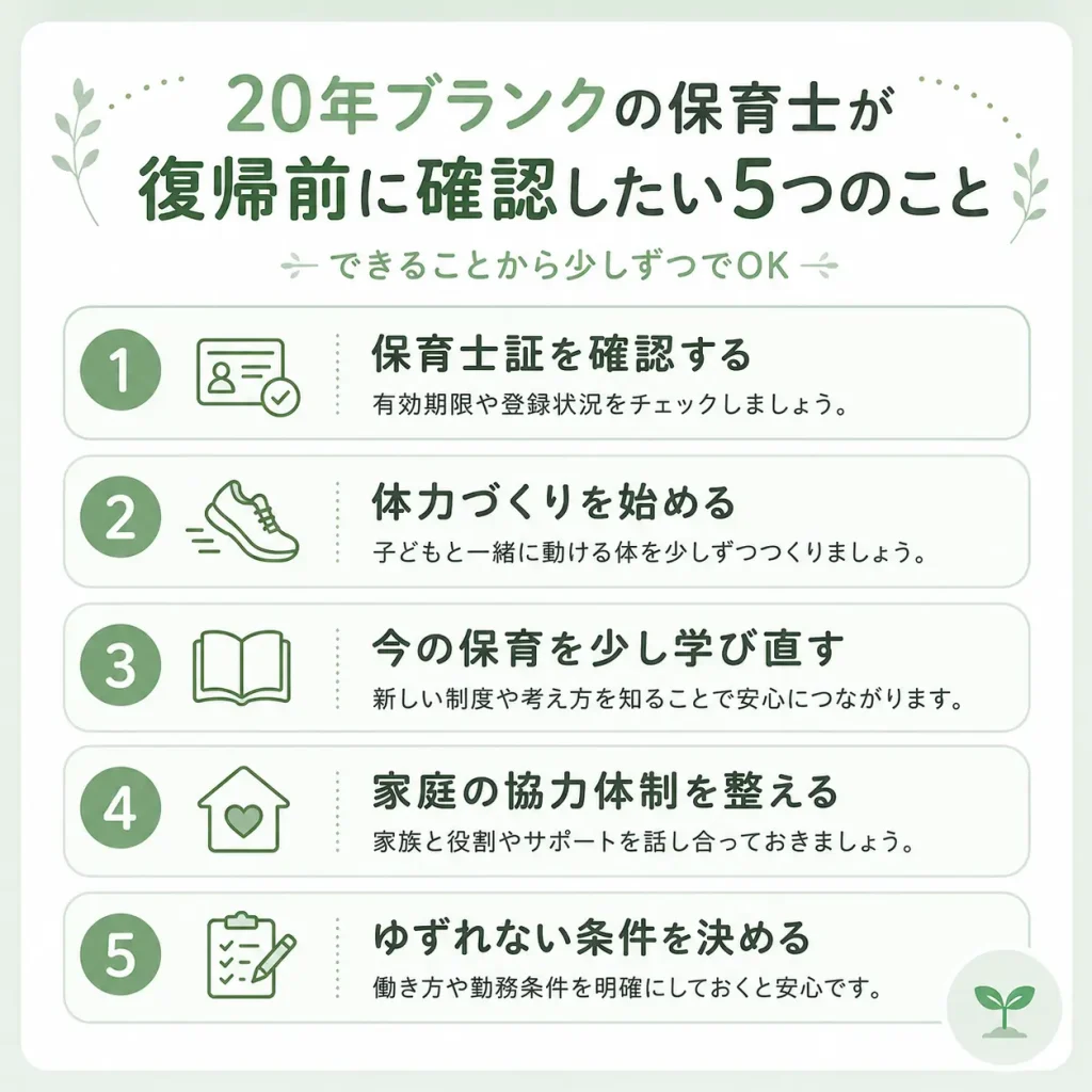 20年ブランクの保育士が復帰前に確認したい5つのこと