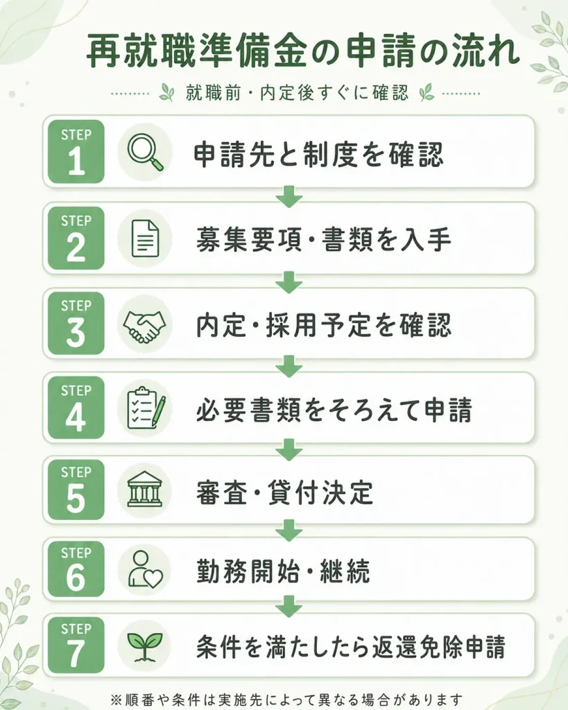 再就職準備金の申請の流れをまとめた図解