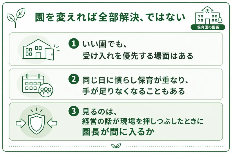 どんな保育園にも経営の論理は入ってくる。大切なのは経営の話が出るかどうかではなく、園長が間に入ってくれるかどうか